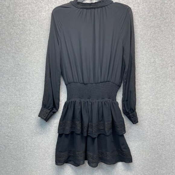 Rebecca Minkoff Noelle Dress Womens‎ XS Black Peasant Embroidered Smocked V-Neck - Picture 6 of 16